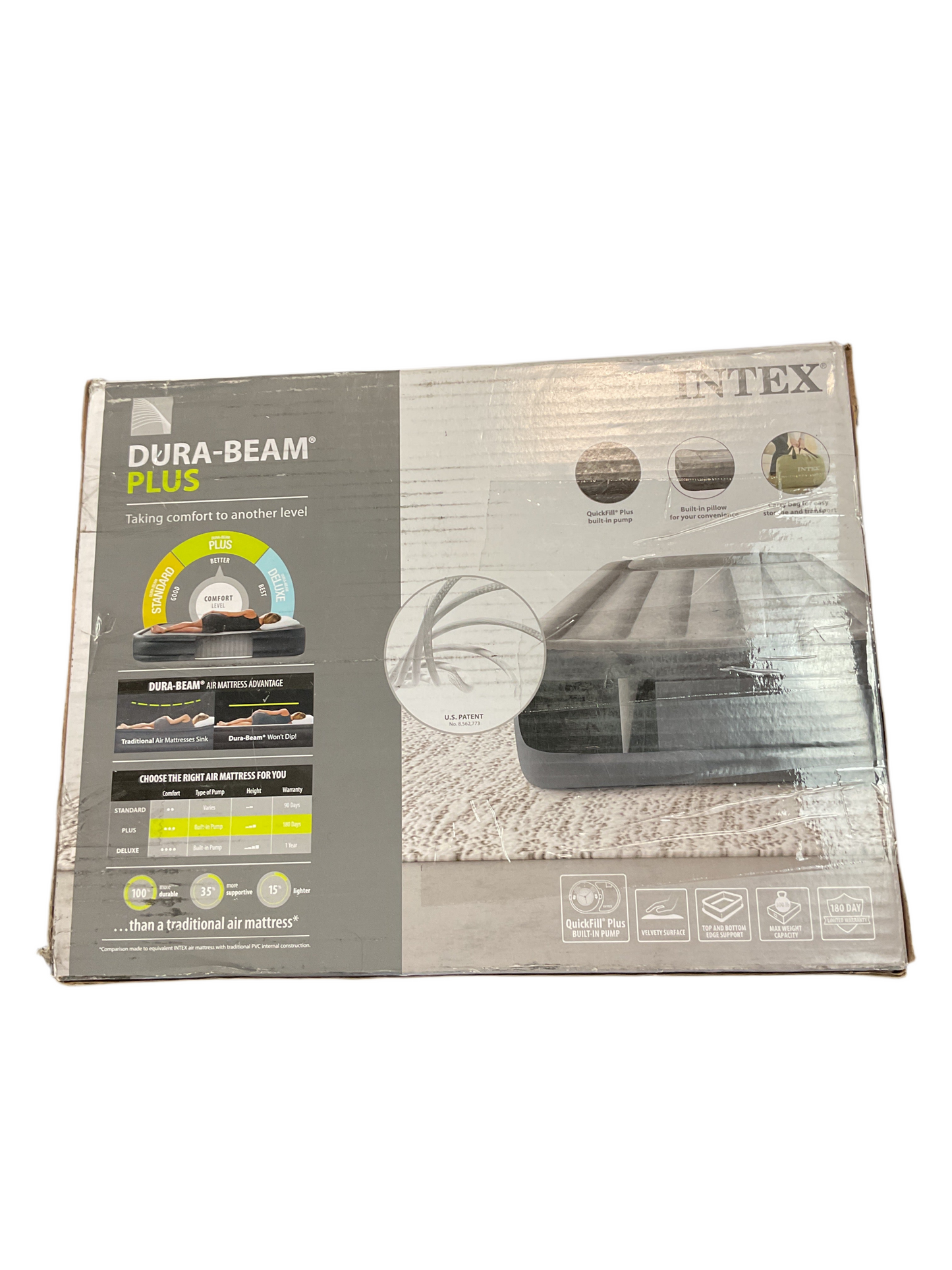 Intex 64131ED Dura-Beam Plus Deluxe Pillow: Fiber-Tech – Twin Size – Built-in Electric Pump – 16.5in Bed Height – 300lb Weight Capacity