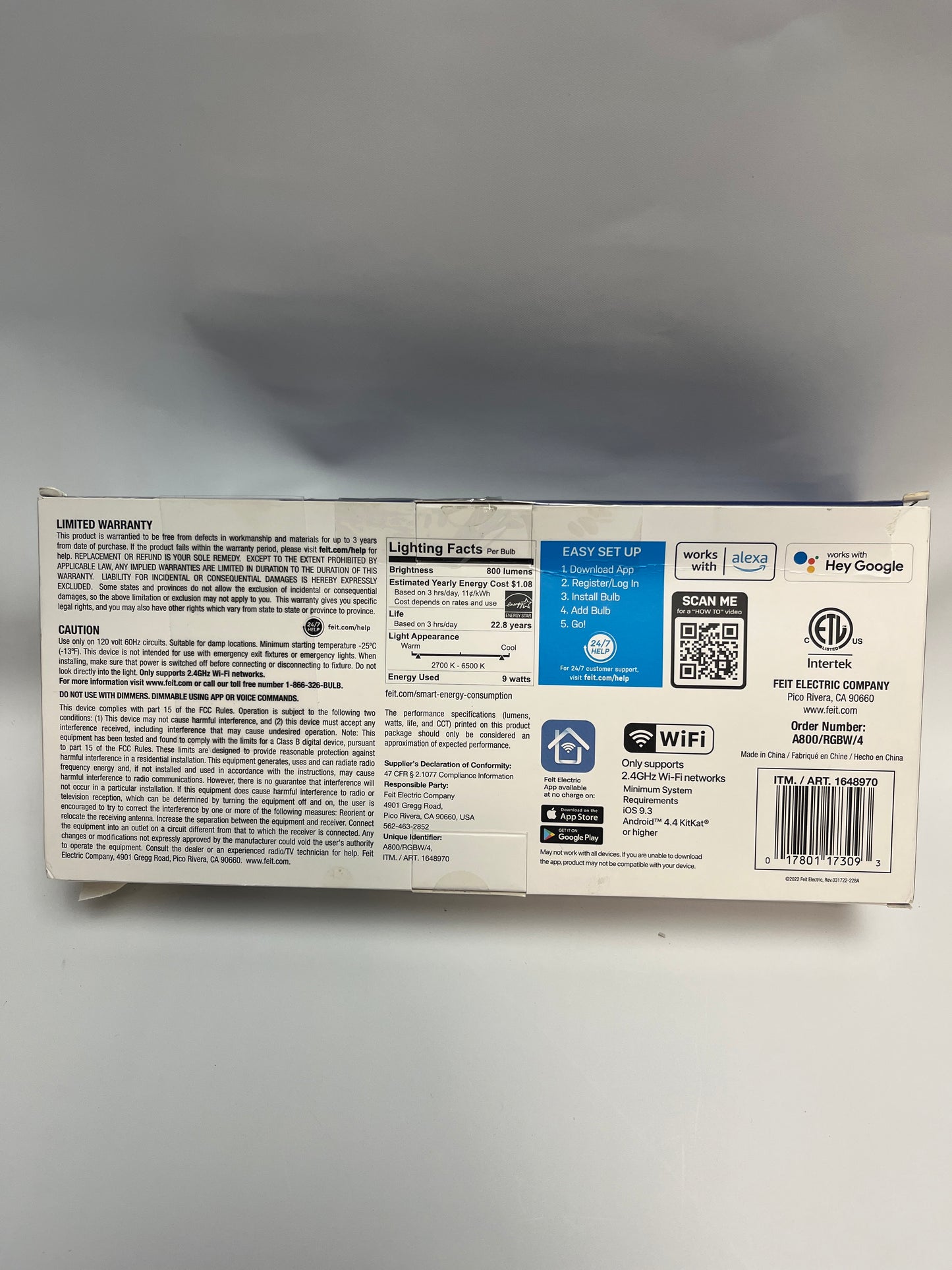 FEIT WIFI SMART BULB 4PK