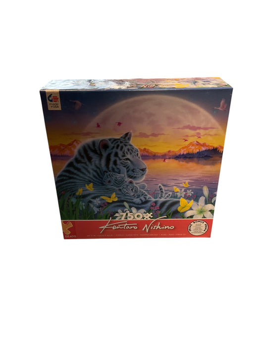 Ceaco Fantasy 750 Piece Puzzle White Tiger, sunset, yellow butterfly