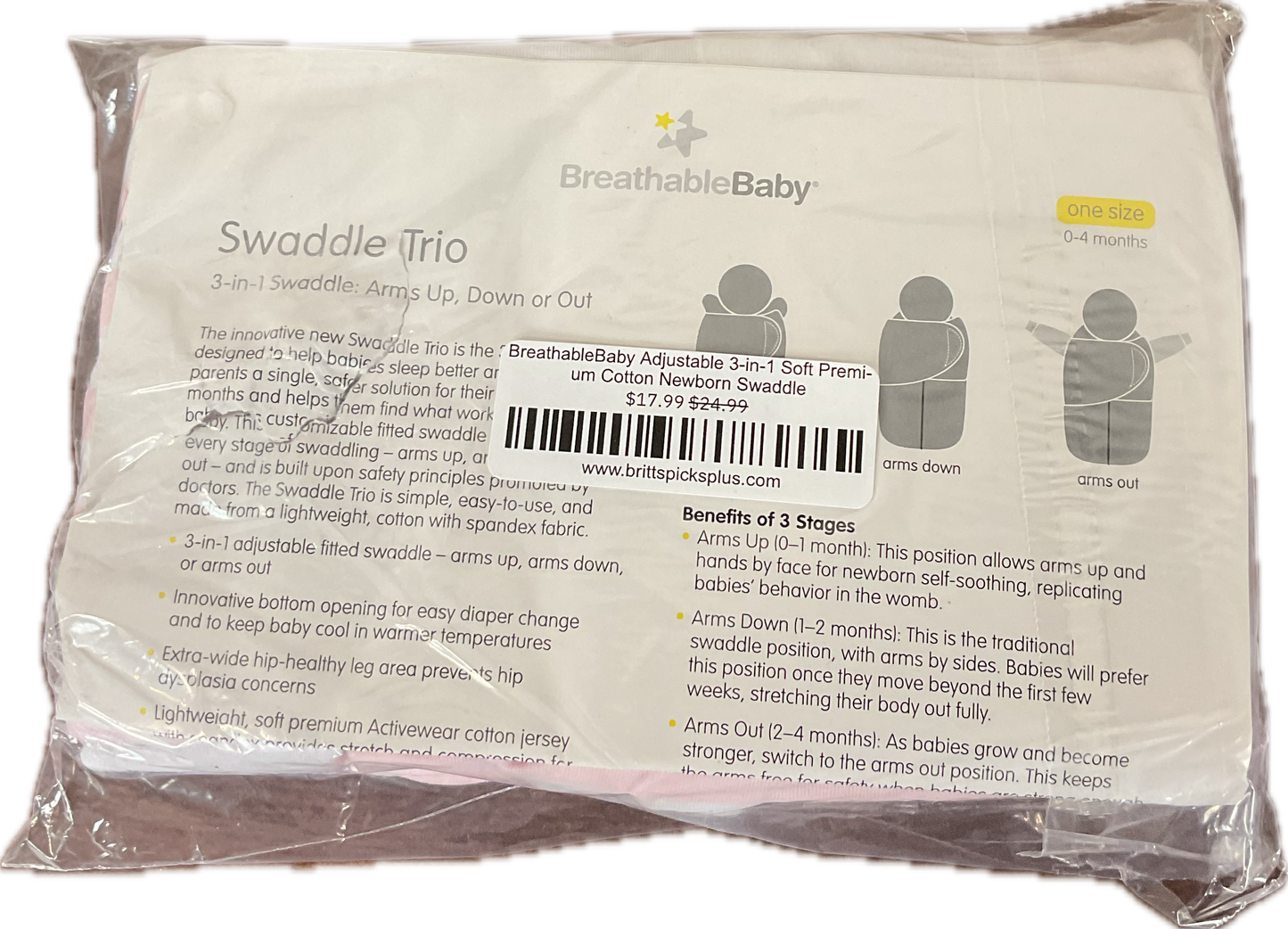 BreathableBaby Adjustable 3-in-1 Soft Premium Cotton Newborn Swaddle