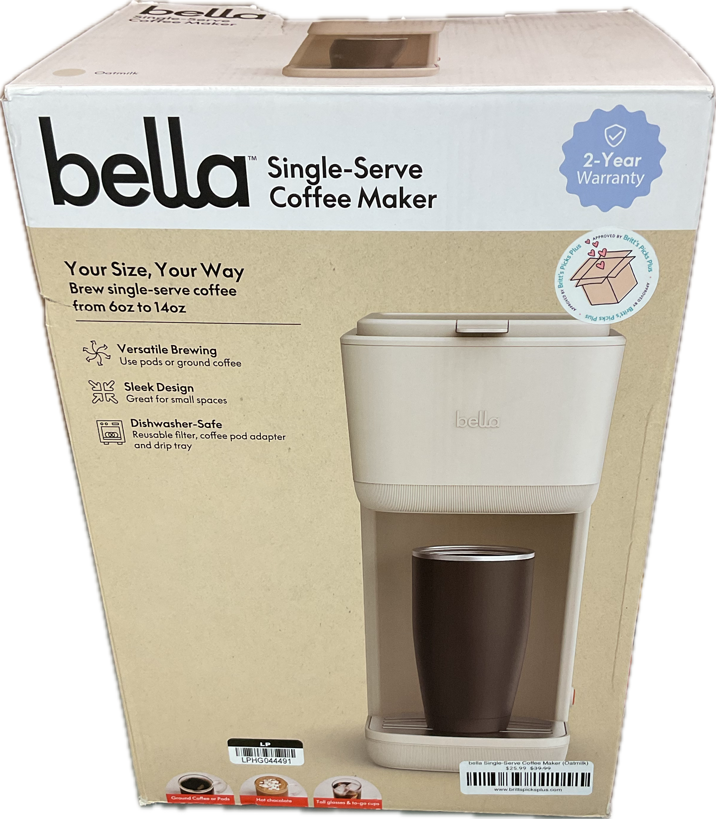 bella Single-Serve Coffee Maker (Oatmilk)
