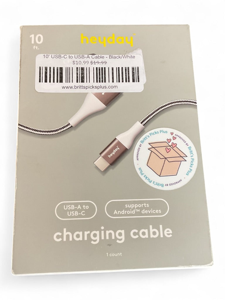10' USB-C to USB-A Cable - Black/White