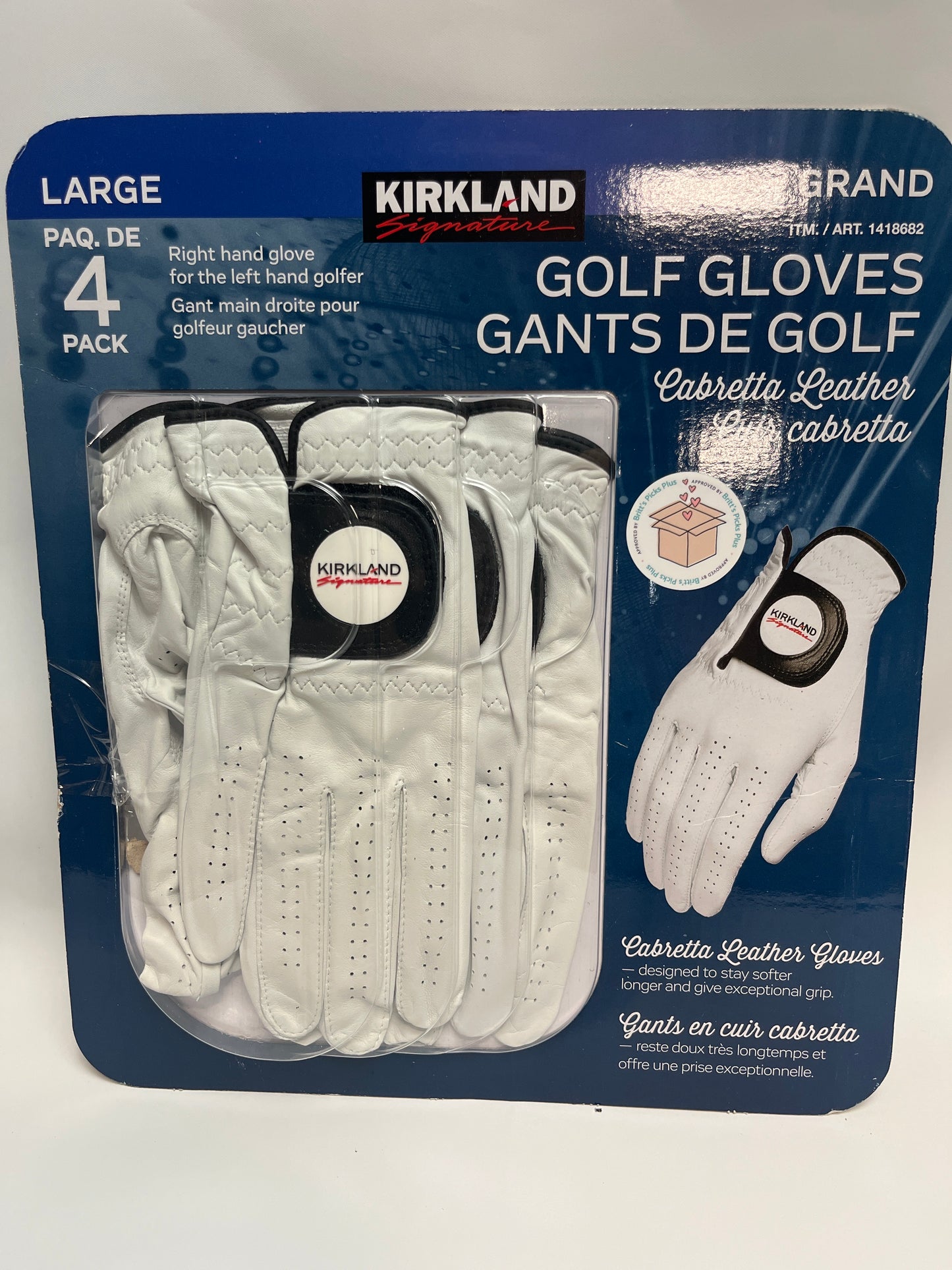KS GOLF GLOVE LARGE 4PK