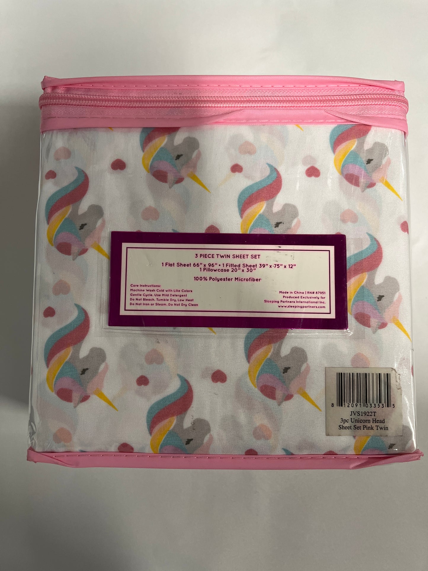 Kids Rule 3-Piece Pink Unicorns and Hearts Sheet Set