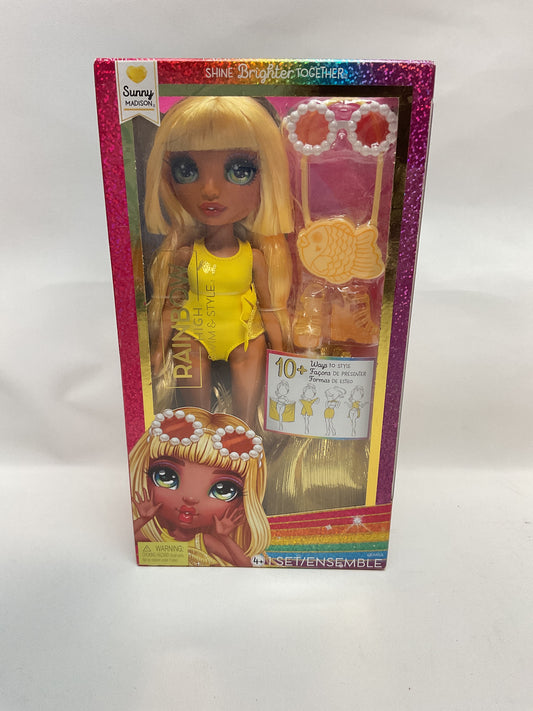 Rainbow High Swim & Style Sunny - Yellow 11" Blonde Fashion Doll with Shimmery Wrap to Style 10+ Ways, Swimsuit, Sandals, Fun Play Accessories, Great Toy Gift for Girls Ages 4-12 Years