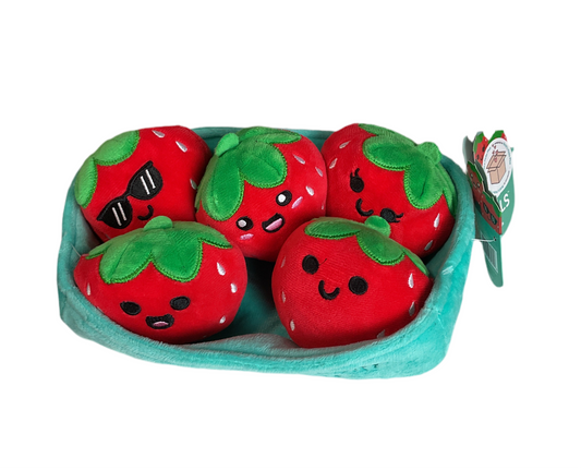 Emotional Support Strawberries by Relatable, Cuddly Stuffed Animals and Toys, Squishy Toys and Plushies, Great Gift Ideas for Loved Ones of All Ages, Includes 5 Plushies with Carrying Basket