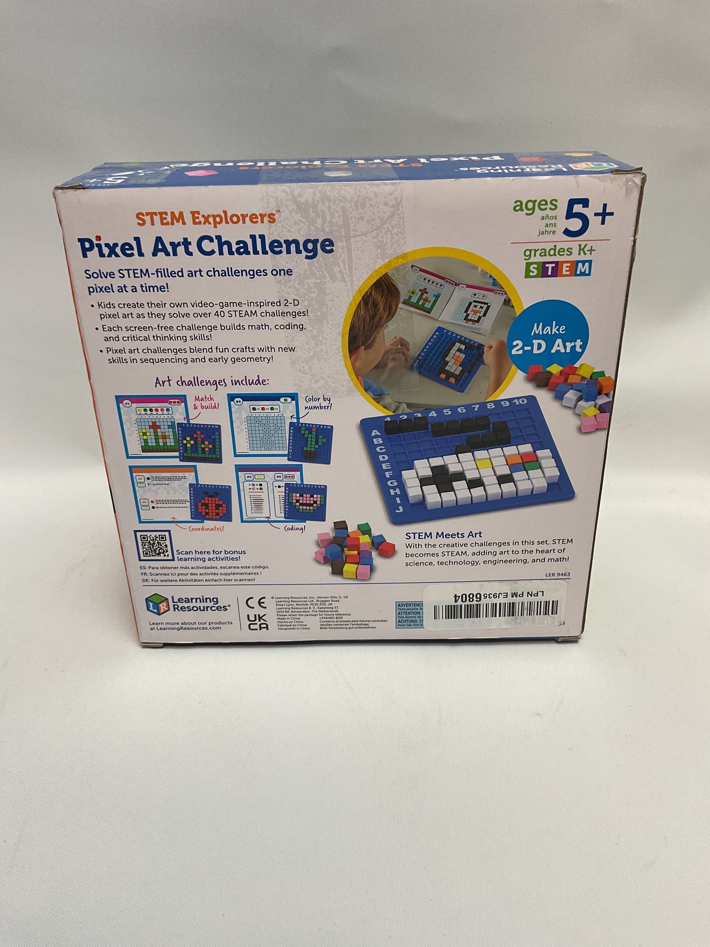 Learning Resources STEM Explorers Pixel Art Challenge - Math Puzzles, Pattern Blocks, Creativity for Kids Sensory Bin, Arts and Crafts, Math Manipulatives, Building Toys, Montessori