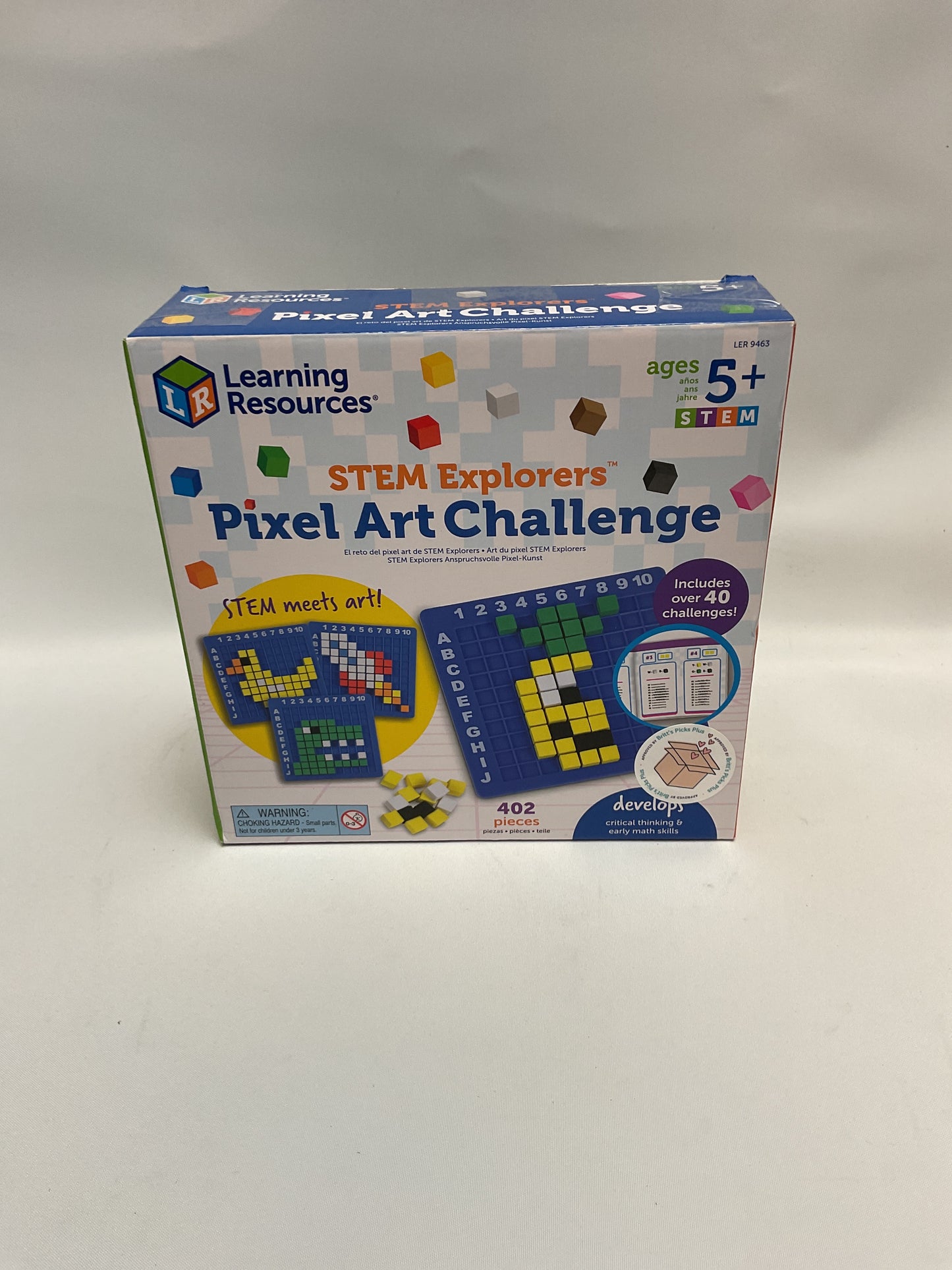 Learning Resources STEM Explorers Pixel Art Challenge - Math Puzzles, Pattern Blocks, Creativity for Kids Sensory Bin, Arts and Crafts, Math Manipulatives, Building Toys, Montessori