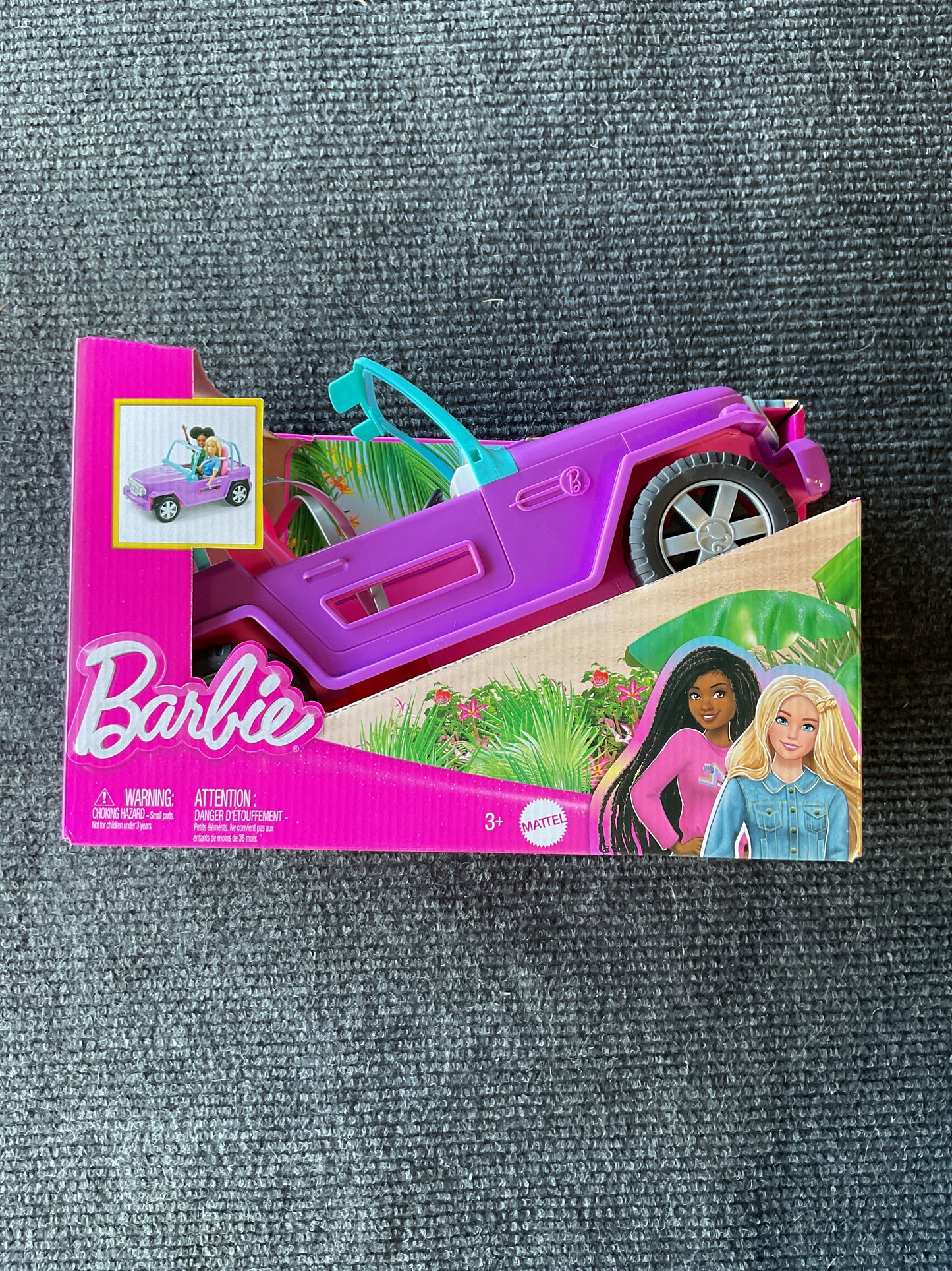 Barbie Toy Car, Doll-Sized SUV, Purple Off-Road Vehicle with 2 Pink Seats & Treaded, Rolling Wheels