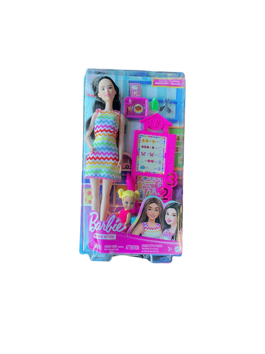 Barbie Teacher with Blonde Fashion and Printed Dress, 1 Toddler Doll, & Teaching Accessories