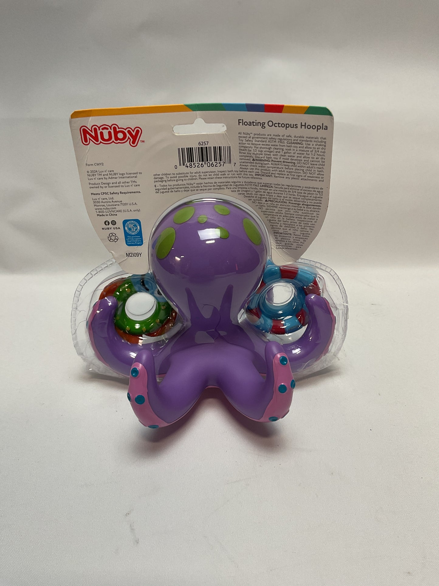 Nuby Floating Octopus Toy with 3 Hoopla Rings - Baby Bath Toy for Boys and Girls - 18+ Months - Purple (Pack of 1)