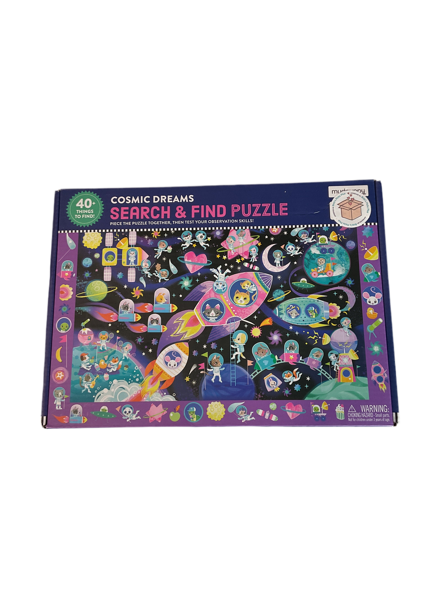 Mudpuppy Cosmic Dreams – 64 Piece Search & Find Jigsaw Puzzle Featuring Cats in A Whimsical Outer Space Wonderland and Over 40 Hidden Images to Find