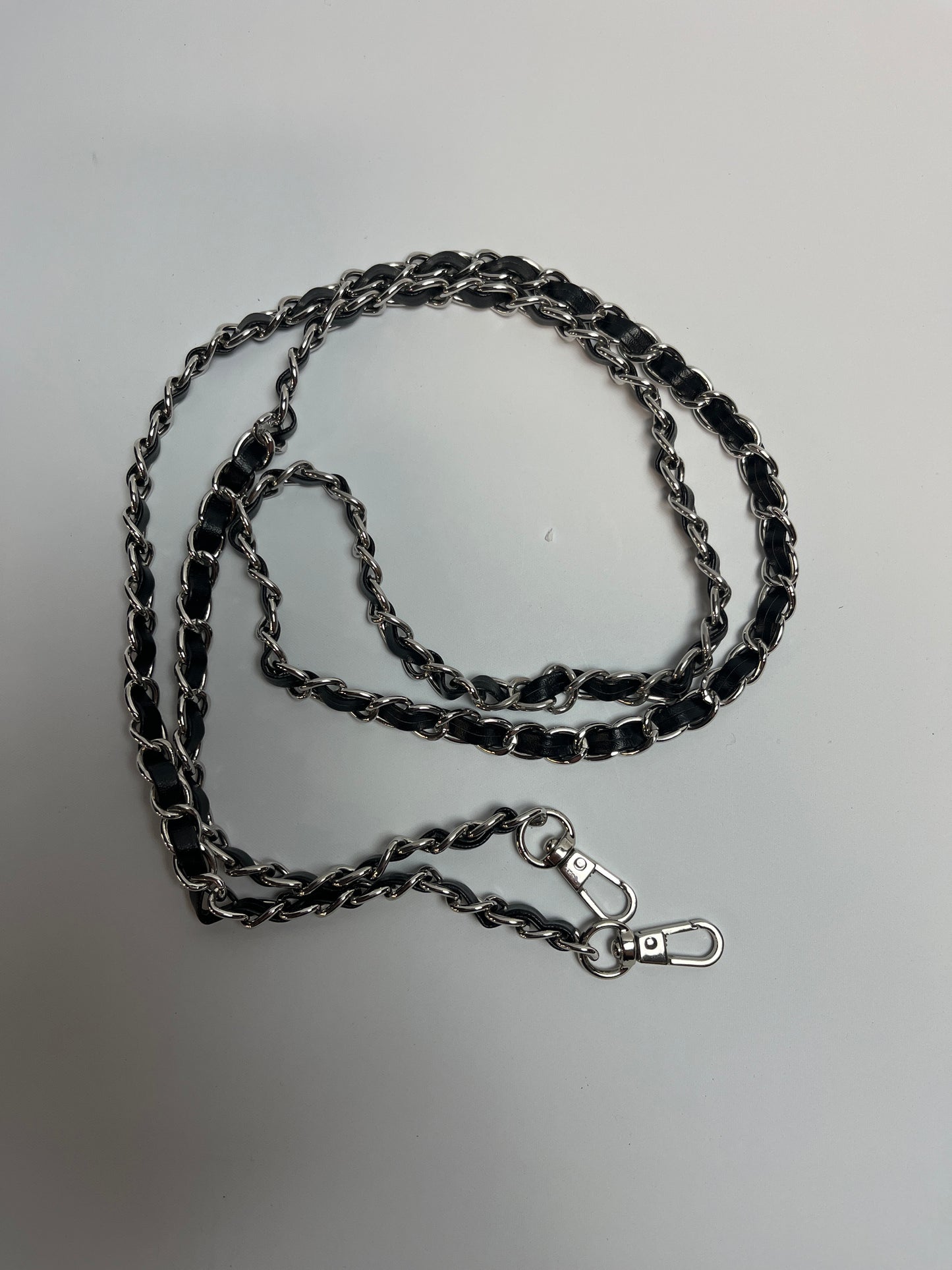 HAHIYO Mini Purse Chain Strap Slim Wide 8mm for LV Length 55.1 inches Extra Thick 4.5mm Black Leather Silver Hardware for Shoulder Cross Body Sling Handbag Wallet Comfortable Flat Metal Strap 1 Pack