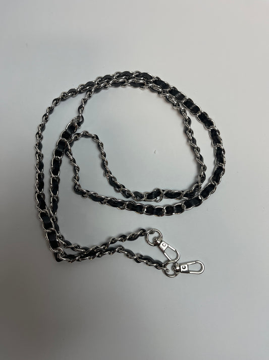 HAHIYO Mini Purse Chain Strap Slim Wide 8mm for LV Length 55.1 inches Extra Thick 4.5mm Black Leather Silver Hardware for Shoulder Cross Body Sling Handbag Wallet Comfortable Flat Metal Strap 1 Pack