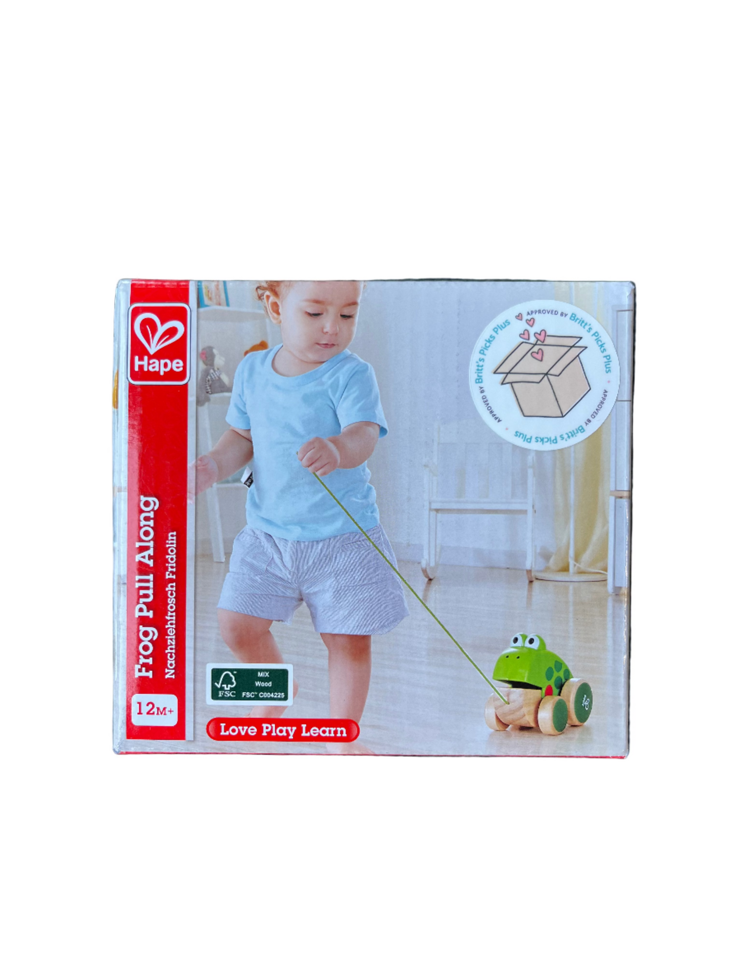 Hape Frog Pull-Along | Wooden Frog Fly Eating Pull Toddler Toy, Bright Colors