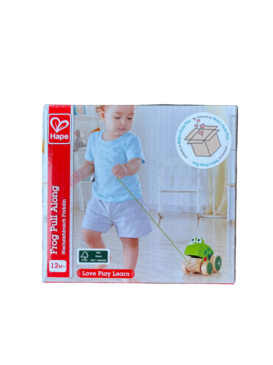 Hape Frog Pull-Along | Wooden Frog Fly Eating Pull Toddler Toy, Bright Colors