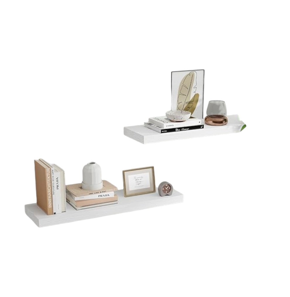 Natural Oak Floating Shelves 36" White Set of 2
