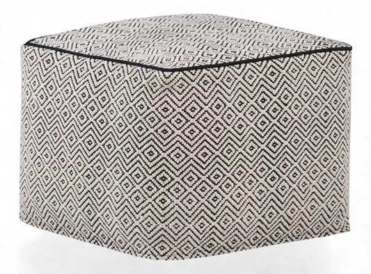 SIMPLIHOME Brynn Boho Square Pouf- Black and natural